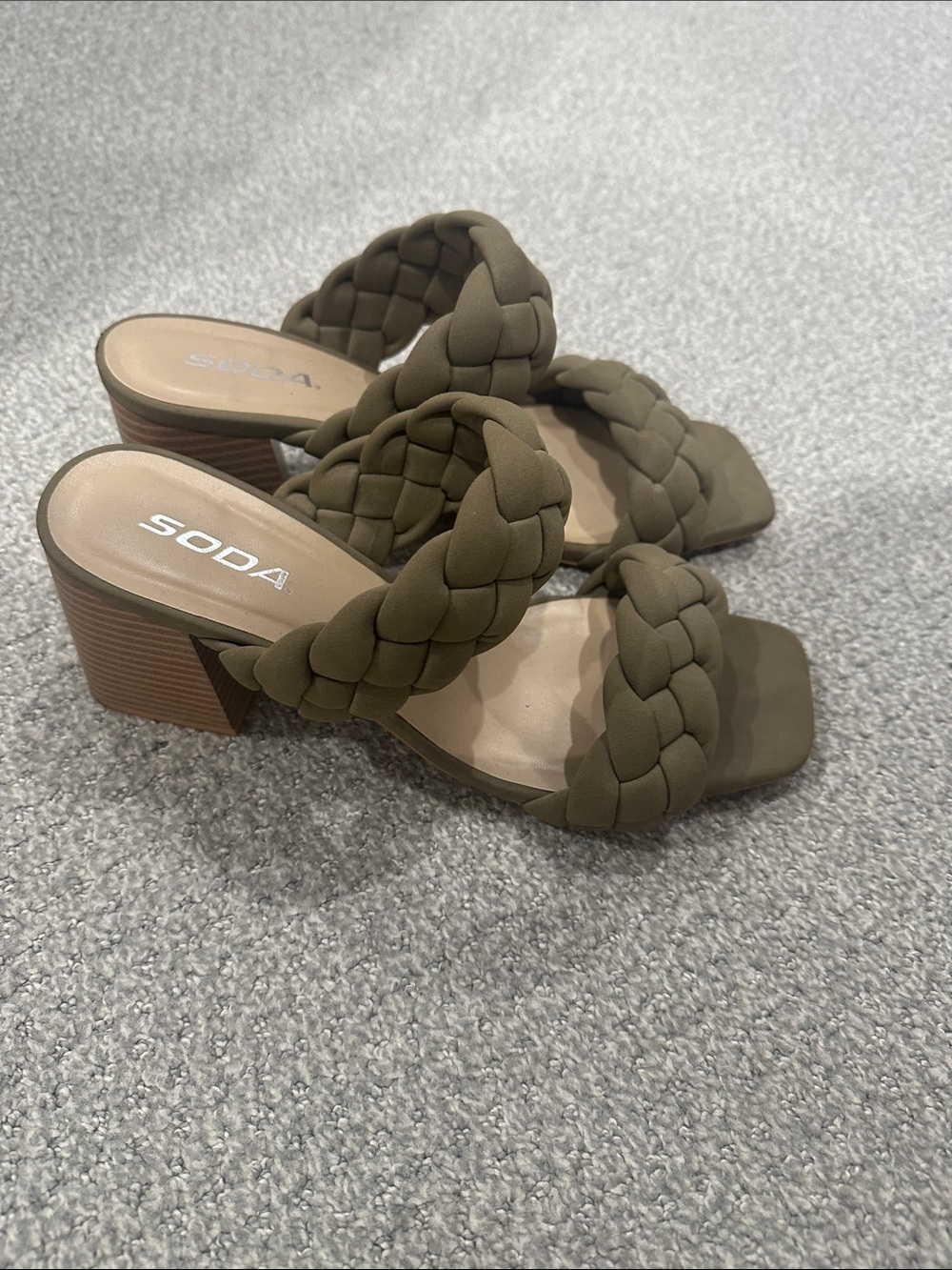 SODA Olive Braided Double-Strap Block Heel Sandals